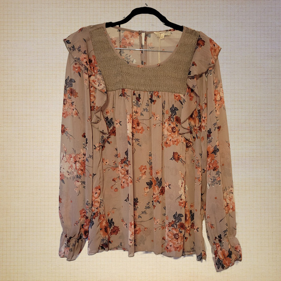 Mystree, S | Floral Ruffle Chiffon Boho Chic Blouse NWT - Picture 1 of 5